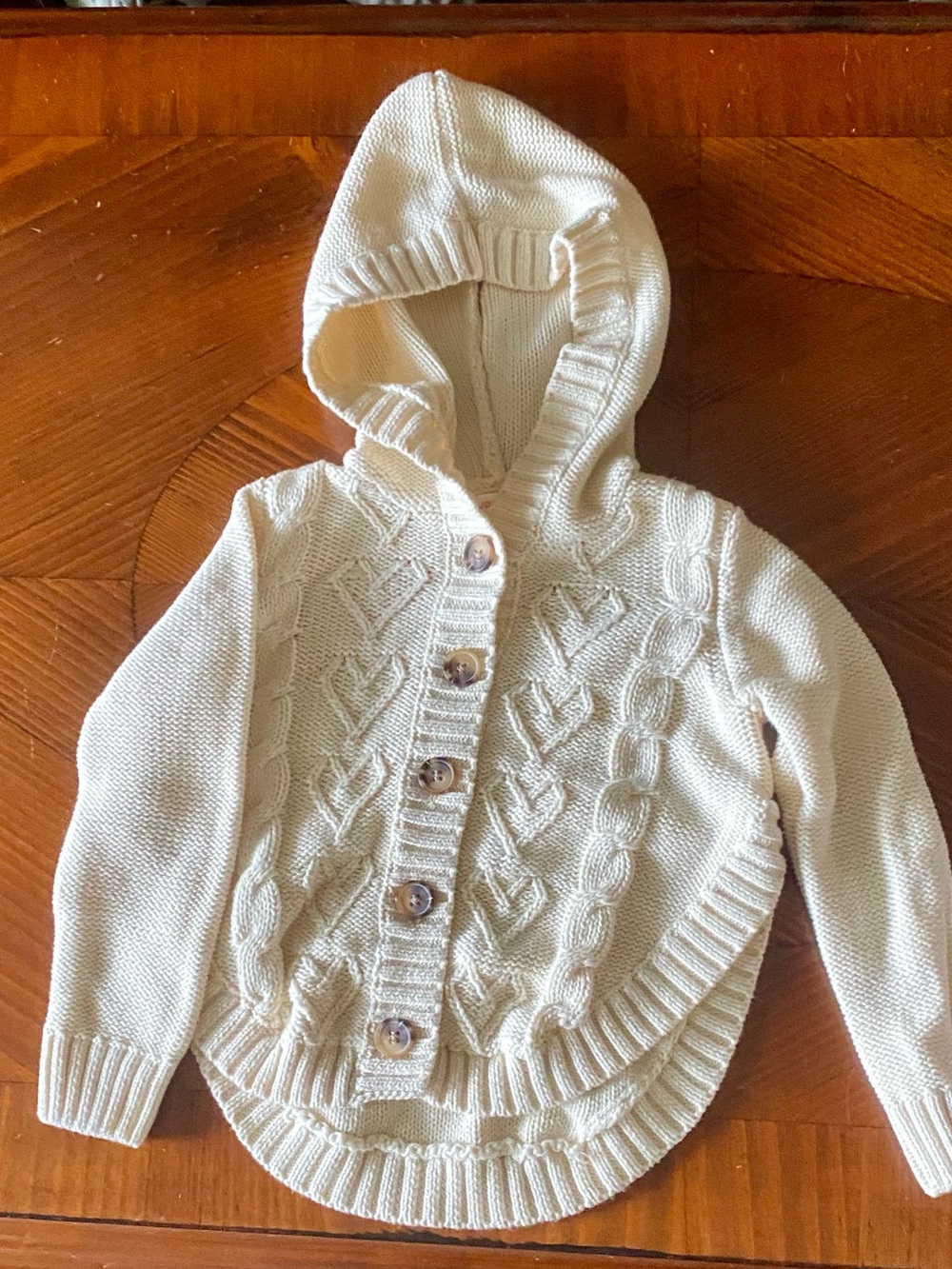 100% Cotton Cream Hooded Cable-Knit Kids sweater